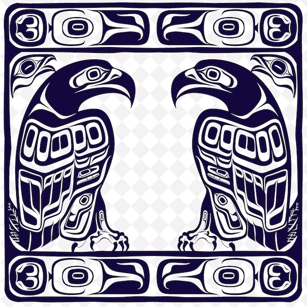 PSD png haida tribal stamp met raven en eagle motieven voor decoratio traditionele unieke frame decoratief