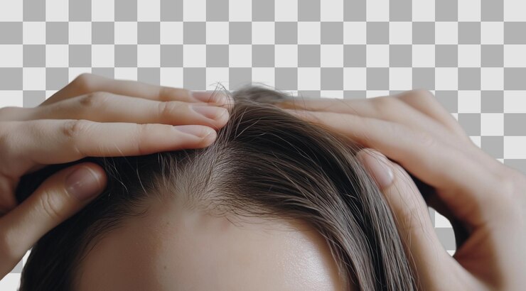 PSD png hair loss concept womans head with problem areas of baldness isolated on white background generated by generative ai technology