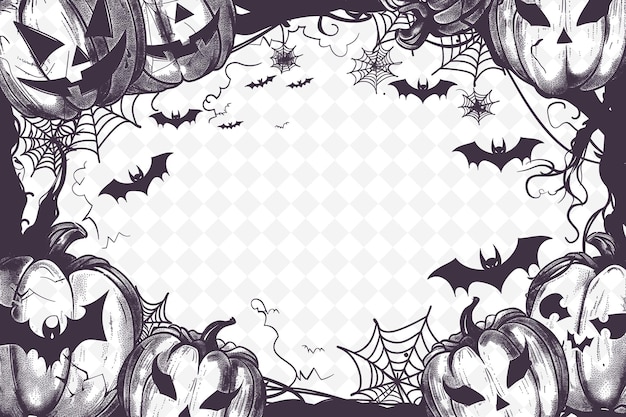 Png halloween frame art met pompoen en vleermuizen decoraties border illustratie frame art decoratief