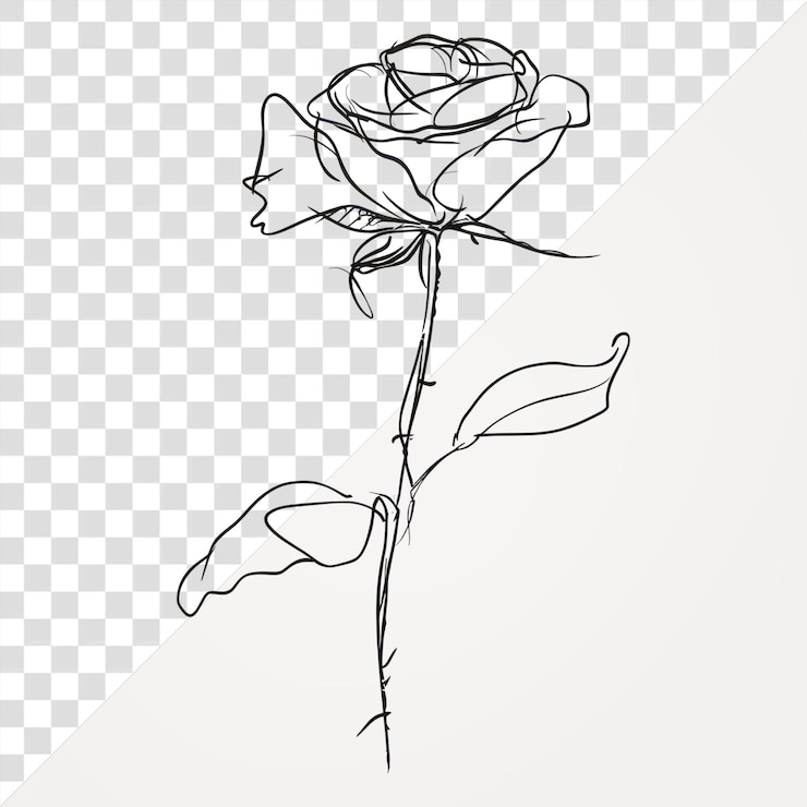 PSD png 손으로 그린 장미 그림 미니멀 스케치