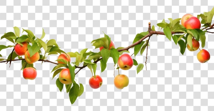PSD png hanging apple tree branches plant fruit food