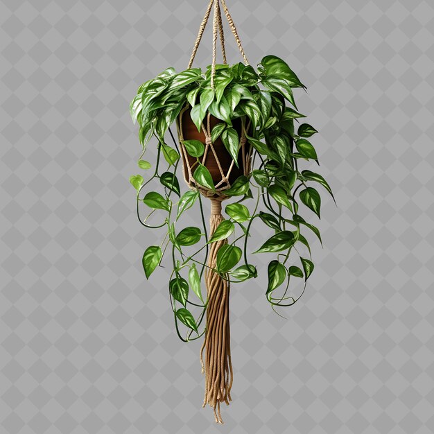 PSD png a hanging pothos plant in a macrame pot hanger with color pa interior tree on clean background