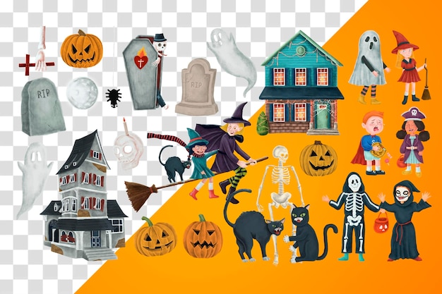 PNG Happy Halloween element set doorzichtige achtergrond