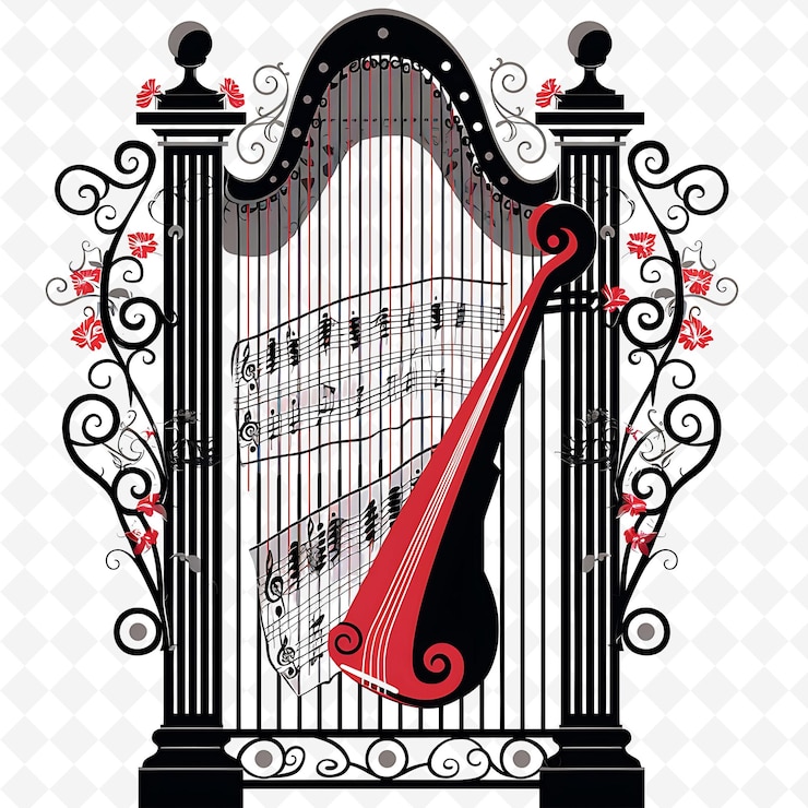 PSD png harp gate with musical wedding decorations gate is decorated creative abstract art designs