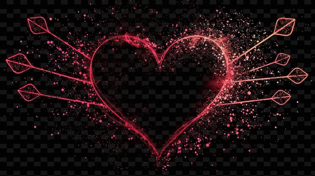 PSD png hartvormige decal met symbolen van liefde en met sprankelende creatieve neon y2k vorm decoratieve h