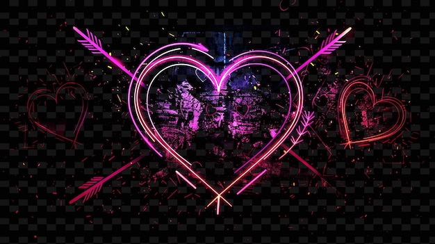 PSD png heart shaped decal with symbols of love and with sparkling creative neon y2k shape decorativeh