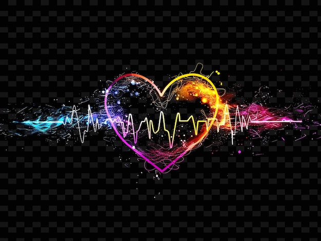 PSD png heartbeat shaped decal met afbeeldingen van hartslagen een creative neon y2k shape decorativen