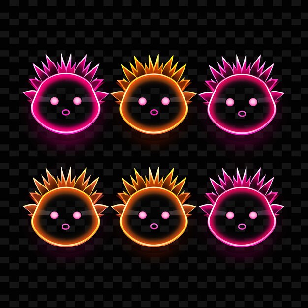 PSD png hedgehog face icon emoji met prickly curious sleepy en sur neon lines y2k shape eye catching