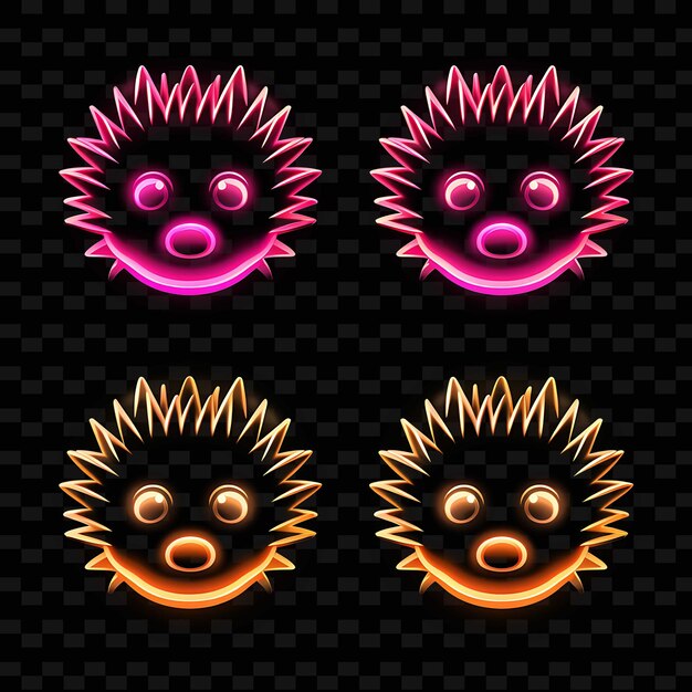 Png hedgehog face icon emoji with prickly curious sleepy and sur neon lines y2k shape eye catching