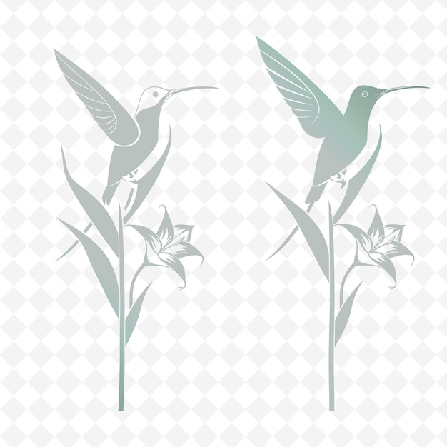 Png heliconia with hummingbird profiles and clean lines with mir outline 動物と熱帯の休暇を用意したハミングバードのプロフィールとクリーンライン