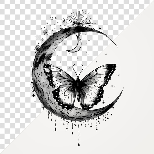 PNG Hemelse illustratie van vlinder met halve maan maan vlinder wit