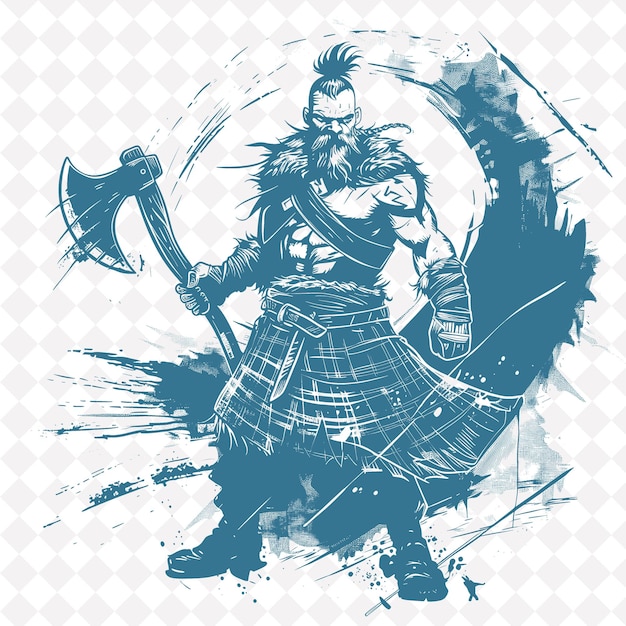 PSD png highlander warrior holding a lochaber axe with a fierce expr medieval warrior character shape