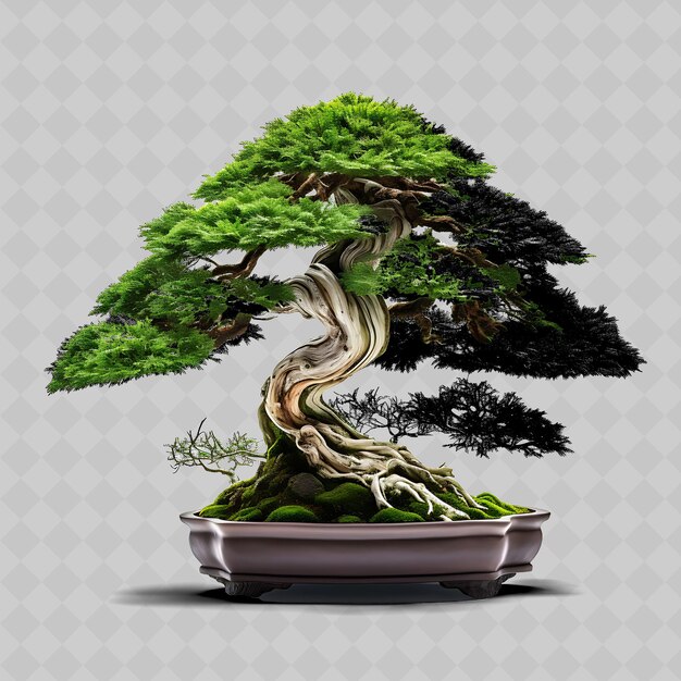 PSD png hinoki cypress bonsai tree cedar pot scale like leaves fragr przezroczyste różnorodne drzewa dekoracja