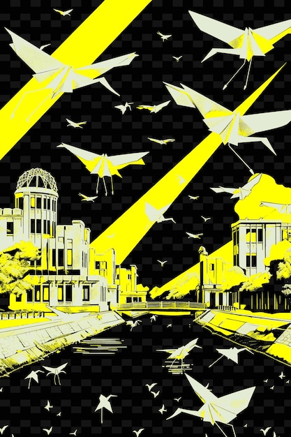 Png parco commemorativo della pace di hiroshima con scena di strada storica illustrazione della città decorazione artistica della scena