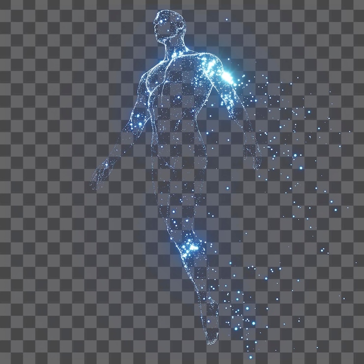 PSD png holographic human figure light futuristic particles