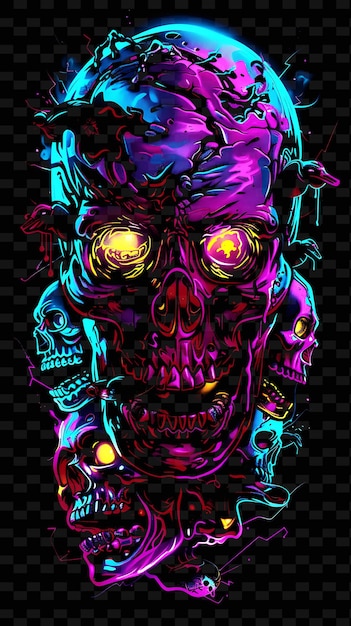 PSD png horror decal met afbeeldingen van horror icons en met radiant g creative neon y2k shape decorativel