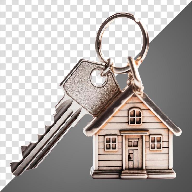 PSD png house keychain with keys