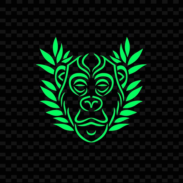 PSD png howler monkey face with snake plant leaves and minimalist de outline animal and tropical leave (ヘビの植物の葉とミニマリストの動物と熱帯の葉を描いたハウラー・モンキー・フェイス)