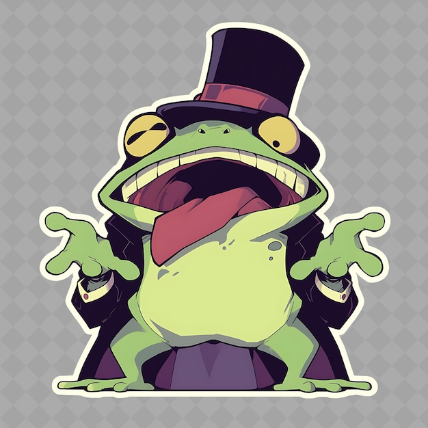 PSD png umoroso e spiritoso anime frog boy con una bocca larga e una collezione di adesivi chibi creativi