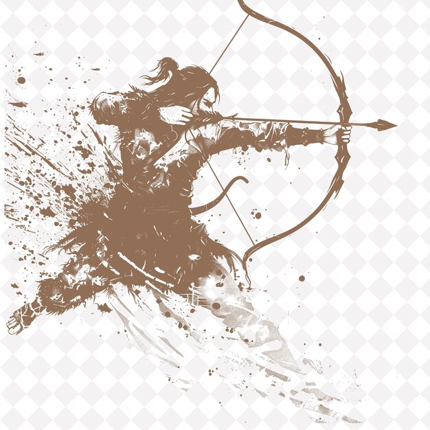 PSD png hun warrior with a recurve bow 騎馬の形をした激しい表情 中世の戦士のキャラクターの形