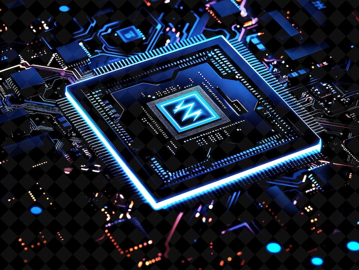 PSD png illuminated circuit board frame with binance coin and microc y2k neon shape on dark background