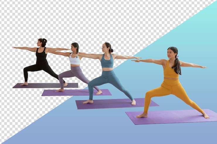 Png Image A group of women in yoga class doing the warrior pose