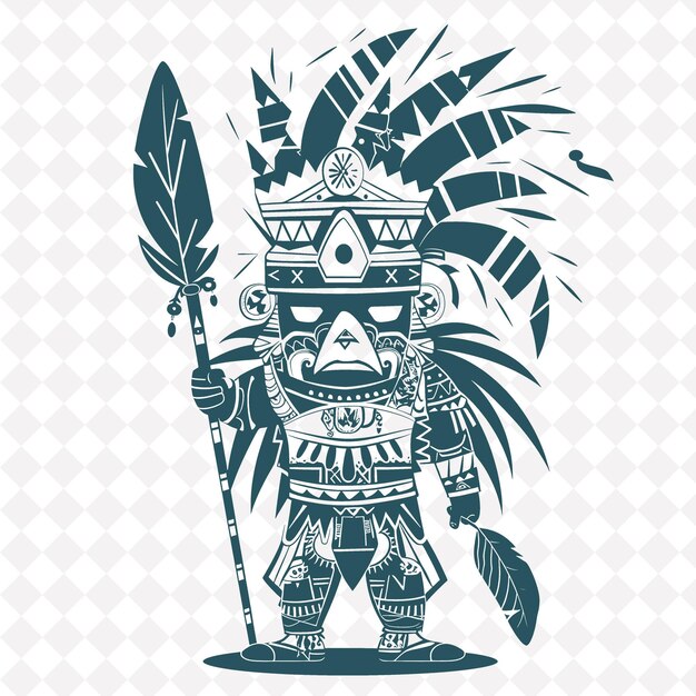 PSD png inca warrior with a bolas adorned with feathers and jewelry medieval warrior character shape