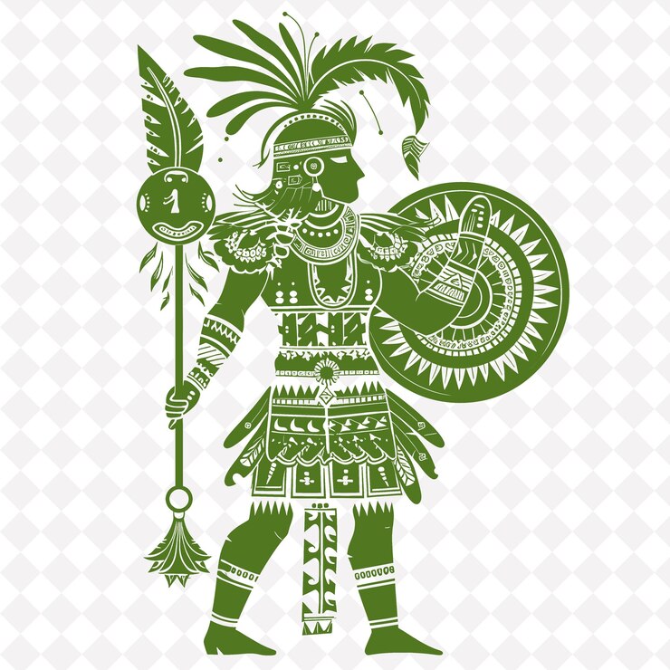 PSD png inca warrior with a bolas adorned with feathers and jewelry medieval warrior character shape