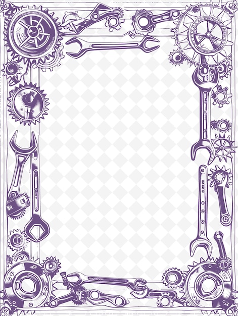 PSD png industrial frame art with wrench and gear decorations border illustration frame art decorative