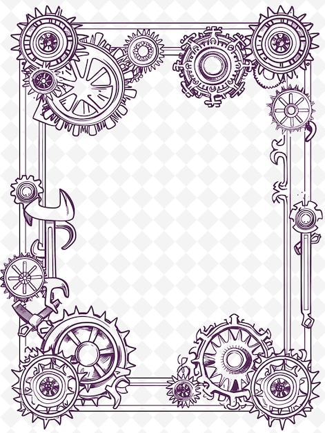 PSD png industrial frame art with wrench and gear decorations border illustration frame art decorative