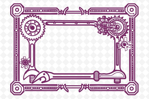 Png industrial frame art with wrench and hammer decorations bord illustration frame art decorative