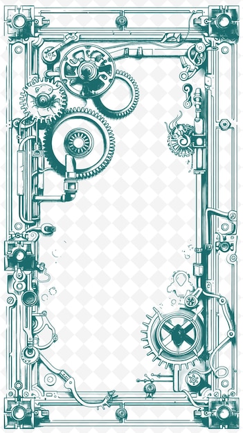 PSD png industrial steampunk frame art with gears and pipes decorati illustration frame art decorative