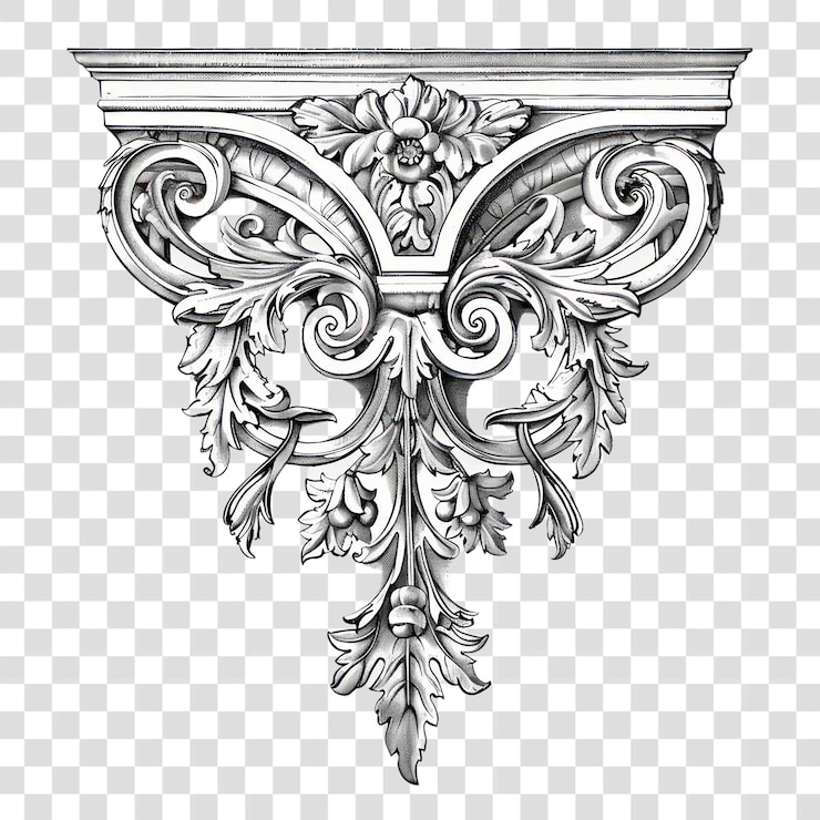 PSD png intricate classical architectural ornament illustration