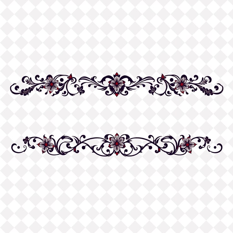 PSD png intricate vine patterns with floral motifs borderline design adorned with gem folk art design