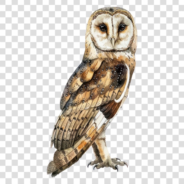 PNG Izolowana ilustracja sowy Tawny w akwarelach