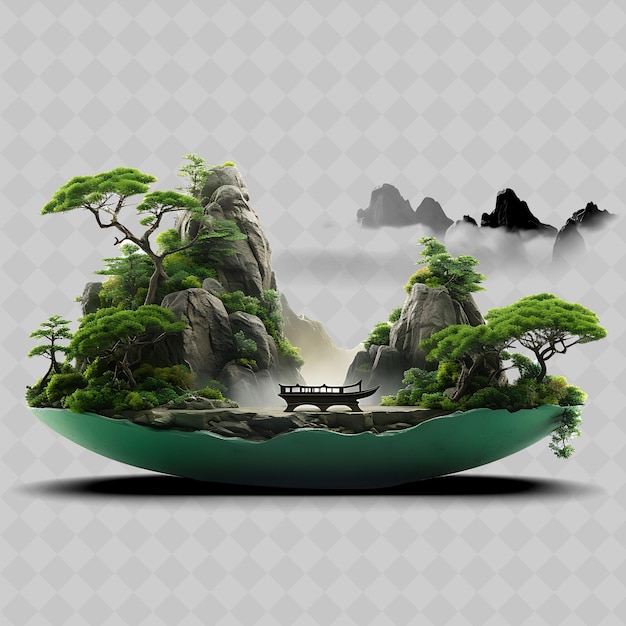 Png jade bonsai stone pot small leaves serene mountains concept transparent diverse trees decor