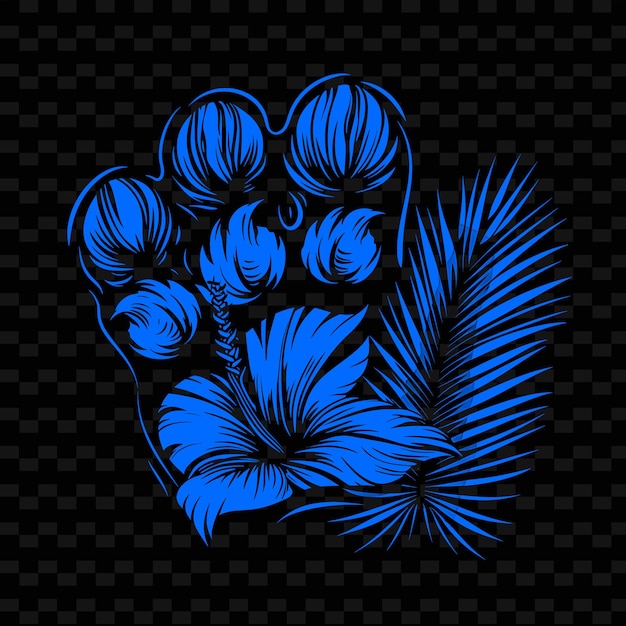 PSD png jaguar paw print met bird of paradise outlines en simplify outline dieren en tropische verlaat