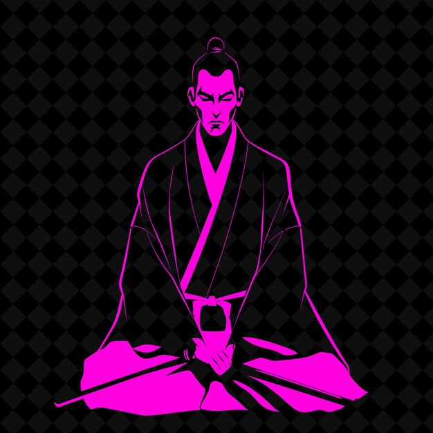 PSD png ronin giapponese con un nodachi un'espressione calma in una forma di personaggio di guerriero meditato medievale