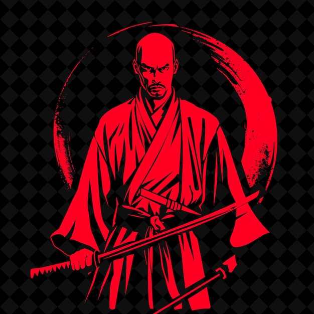 PSD png japanese ronin with a nodachi a calm expression in a meditat medieval warrior character shape