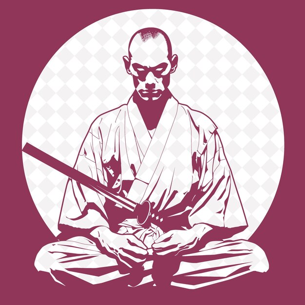 PSD png ronin giapponese con un nodachi un'espressione calma in una forma di personaggio di guerriero meditato medievale