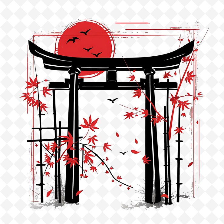 PSD png japanse poort met zen bruiloftsdecoraties de poort is versierd creatieve abstracte kunstontwerpen