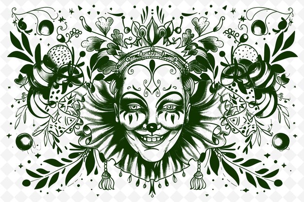 PSD png jesters mask frame art with juggling balls and playing cards illustration frame art decorative