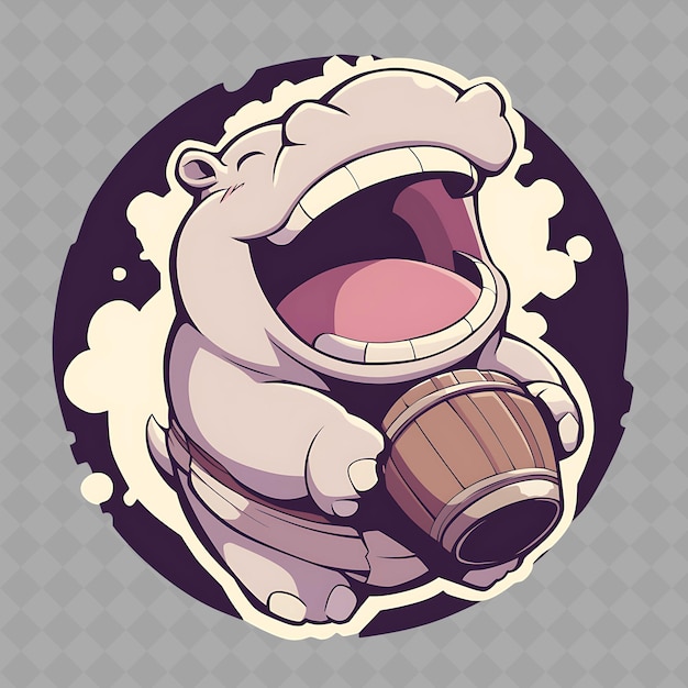 PSD png jolly and rotund anime hippo boy with a wide mouth and a bar クリエイティブ・チビ・スティッカー・コレクション