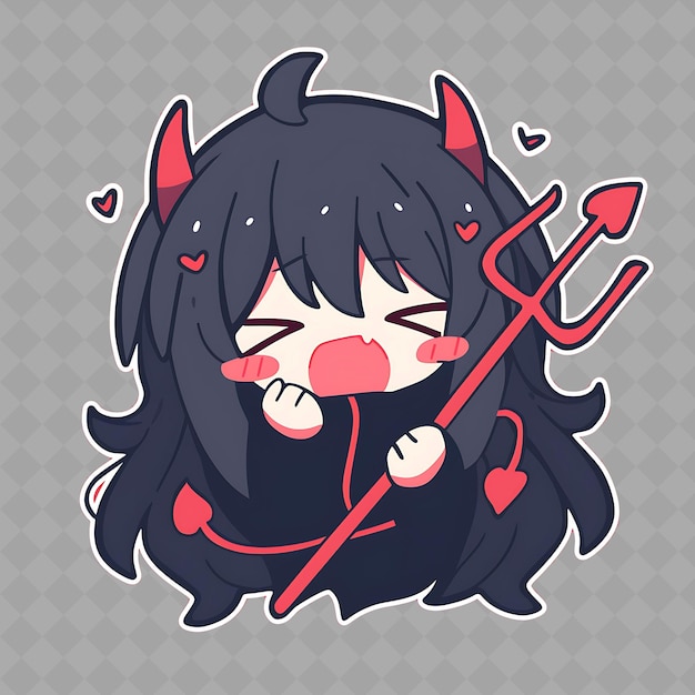 Png joyful and kawaii anime devil girl with devil horns and hold creative chibi sticker collection