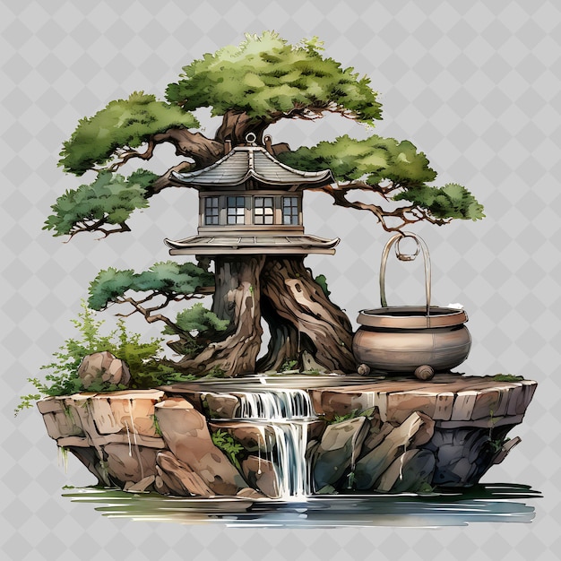 PSD png juniper bonsai houten pot naald als bladeren berg retrea transparante diverse bomen decor