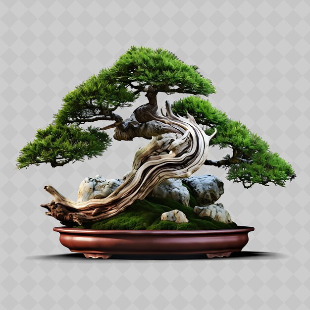 PSD png juniper bonsai tree houten pot naald als bladeren zen inspiratie transparente diverse bomen decor