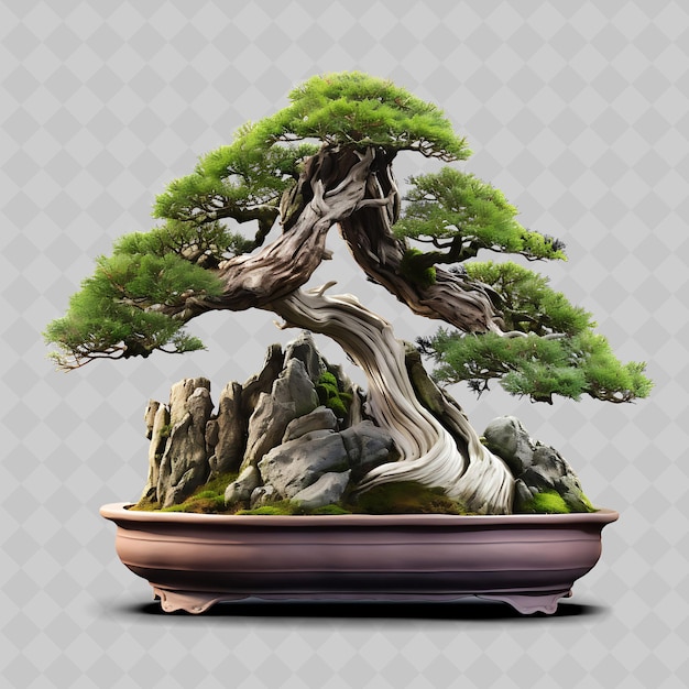 PSD png juniper bonsai tree wooden pot needle like leaves zen inspir transparent diverse trees decor
