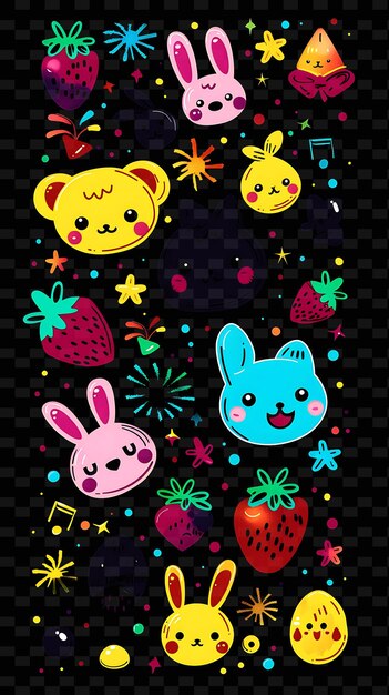 PSD png kawaii adesivo con caratteri carini e colori pastello ro creative neon y2k shape decorativeu