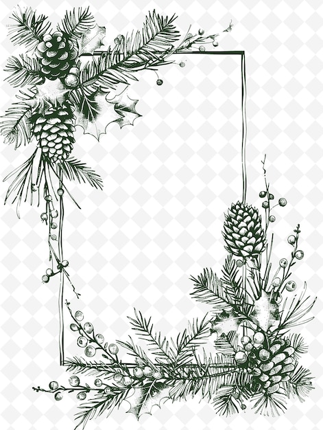 PSD png kerstkaartontwerp met rustiek frame stijlontwerp decoratie outline kunst scribble decoratief