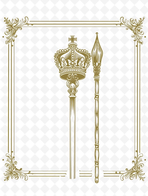 PSD png kings crown frame art with scepter and orb decorations borde illustration frame art decorative